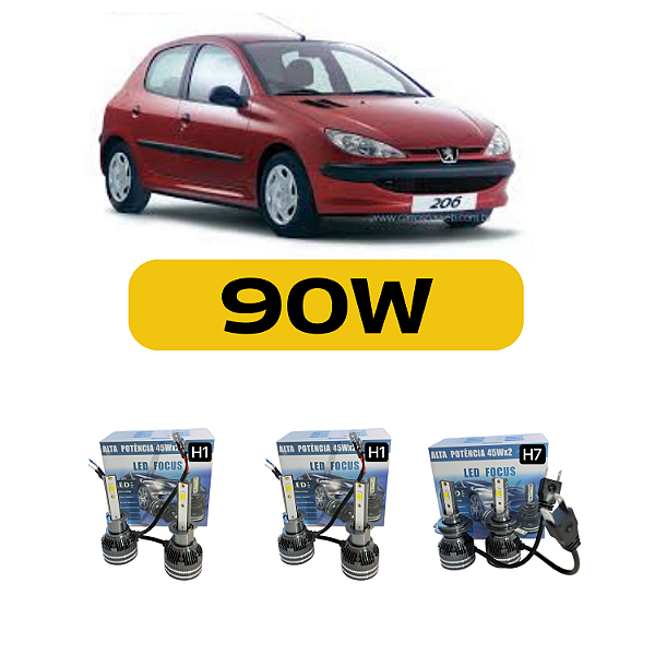 Kit Led Peugeot 206 (1998-2003) Foco Duplo - Farol Alto, Baixo e Milha