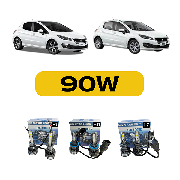 Kit Led Peugeot 308 (2012-2019) Farol Alto, Baixo e Milha