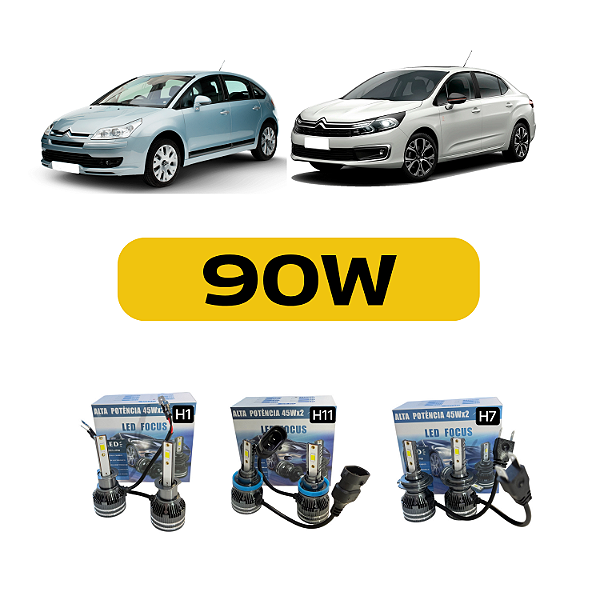 Kit Led Citroen C4 e C4 Lounge Farol Alto, Baixo e Milha