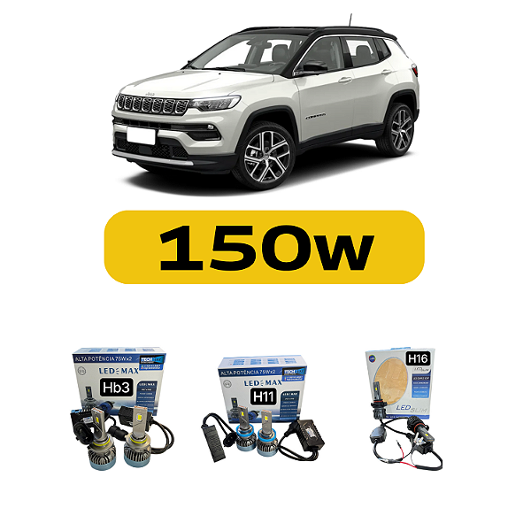 Kit Led Jeep Compass (2016-2025) Farol Alto, Baixo, Milha e Drl