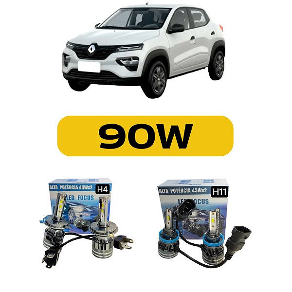 Kit Led Renault Kwid (2018-2023) Farol Alto, Baixo e Milha