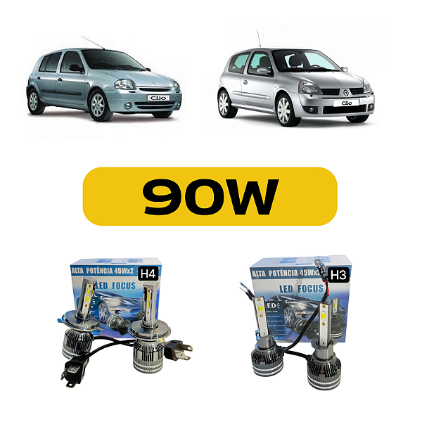 Kit Led Renault Clio (2001-2008) Foco Simples - Farol Alto, Baixo e Milha