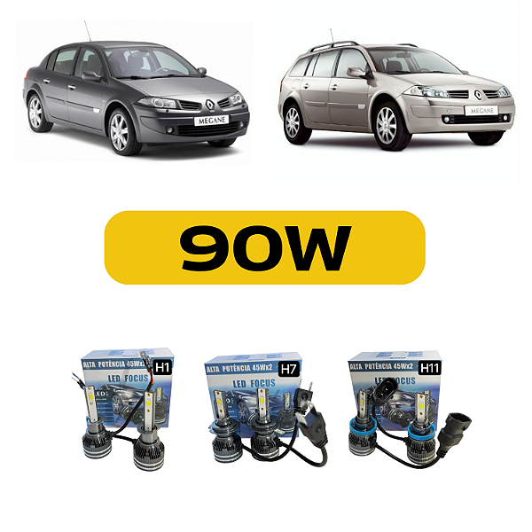 Kit Led Renault Megane (2006-2013) Foco Duplo - Farol Alto, Baixo e Milha