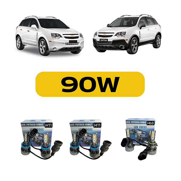 Kit Led Chevrolet Captiva (2008-2017) Farol Alto, Baixo e Milha