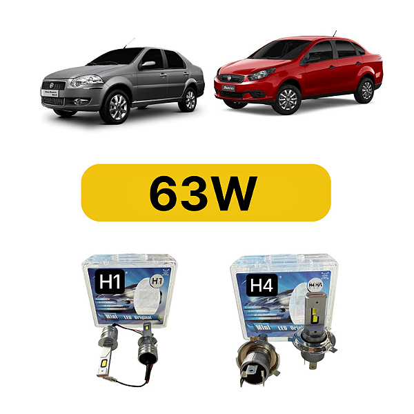 Kit LED Fiat Siena (2012-2021) Foco Simples - Farol Alto Baixo e Milha