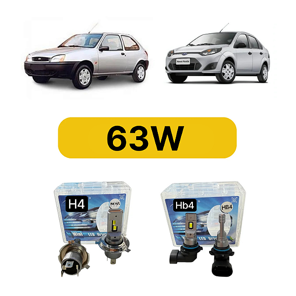 Kit LED Ford Fiesta (2001-2012) Foco Simples - Farol Alto Baixo e Milha