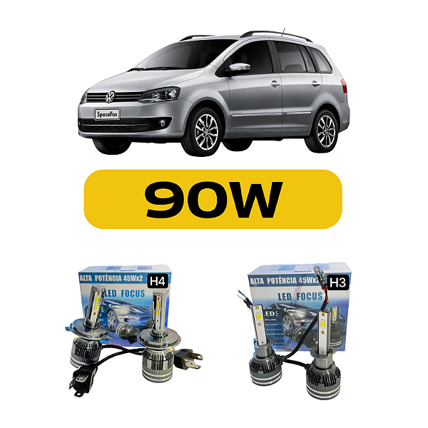 Kit Led Wolkswagen Space Fox (2006-2010) Foco Simples - Farol Alto, Baixo e Milha