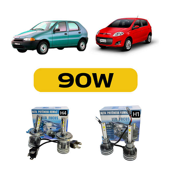 Kit Led Fiat Palio (1997-2017) Foco Simples - Farol Alto, Baixo e Milha