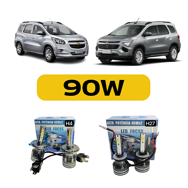 Kit Led Chevrolet Spin (2012-2025) Foco Simples - Farol Alto, Baixo e Milha