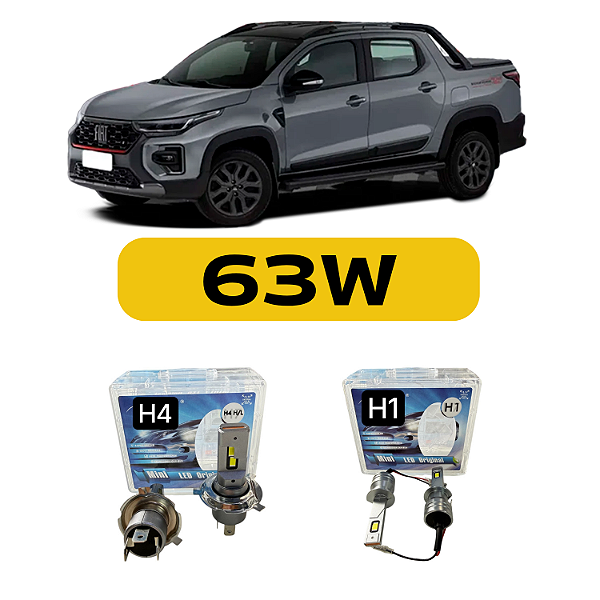 Kit LED Fiat Strada (2014-2020) Foco Simples - Farol Alto Baixo e Milha