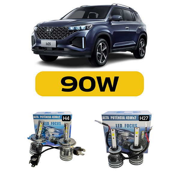 Kit LED Hyundai IX35 (2017 a 2021) Foco Simples - Farol Alto Baixo e Milha