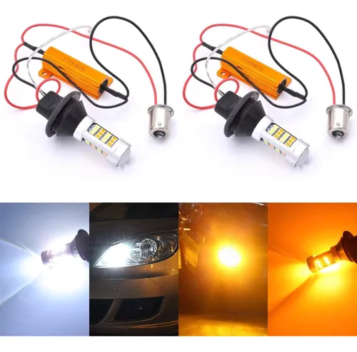 Kit Par Lampada Drl + Seta Led Branco E Ambar 1 Polo Ba15s