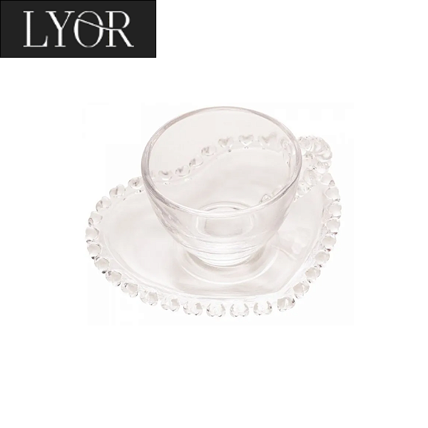 Xícara de Café de Cristal com Pires Coração 80ml - Lyor