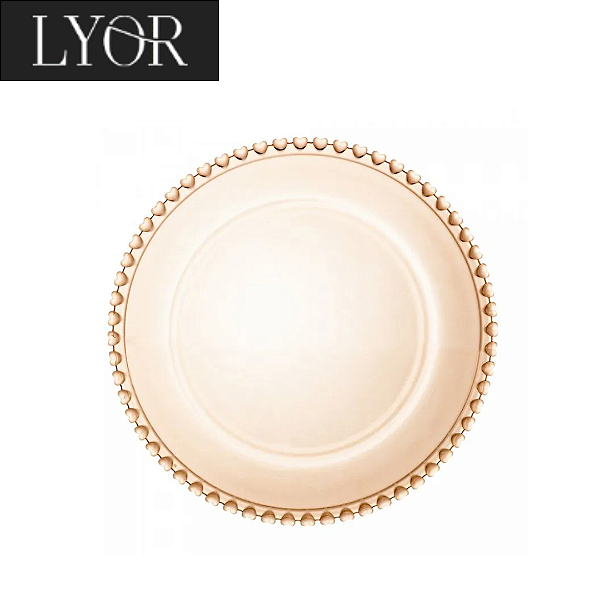 Prato Raso de Cristal Coração Âmbar Metalizado 28cm - Lyor