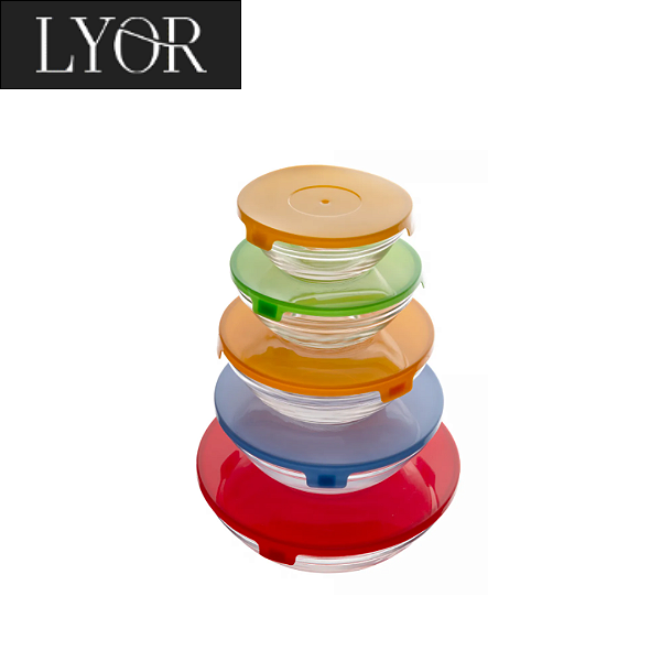 Conjunto 5 Tigelas de Vidro com Tampa de Plástico - Lyor