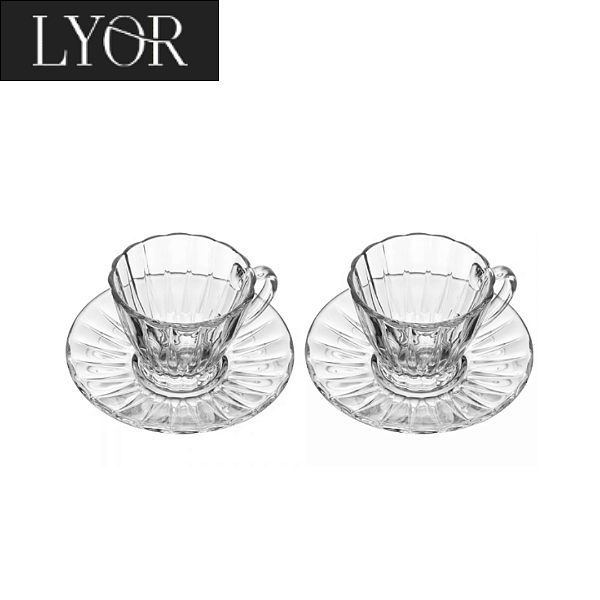 Conjunto 2 Xícaras para Chá de Cristal Ecológico com Pires Radial 180ml - Lyor