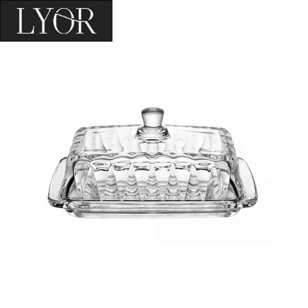 Manteigueira de Cristal com Tampa Radial 18cm x 10,5cm x 8cm - Lyor