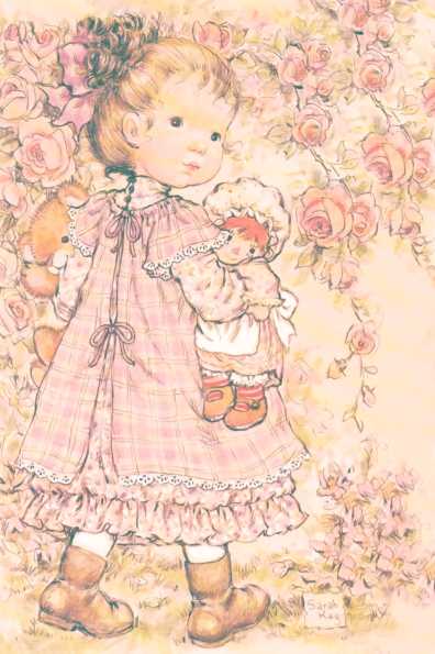 Papel de carta clarinho Sarah Kay menina com boneca rosada