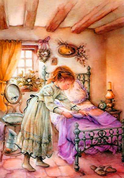 Papel de carta menina arrumando a cama Lisi Martin