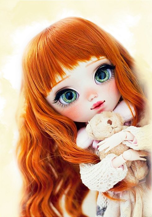 Conjunto papel de carta boneca ruiva franja abraça ursinho