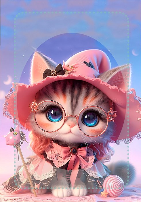 Conjunto Gata Mágica - 02 papéis de carta