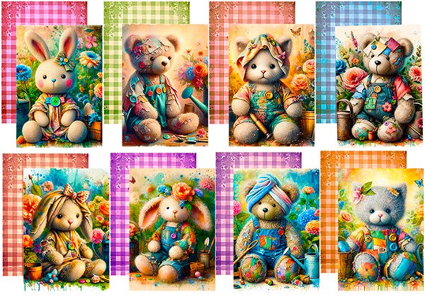COLEÇÃO PEDAÇO DE FOFURA - São 16 papéis de carta distribuidos em 8 conjuntos e mais 8 envelopes coloridos. Um para cada conjunto.