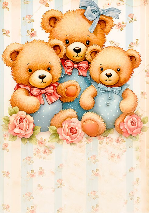 Conjunto Papel de carta Familia Teddy - 2 papéis de carta