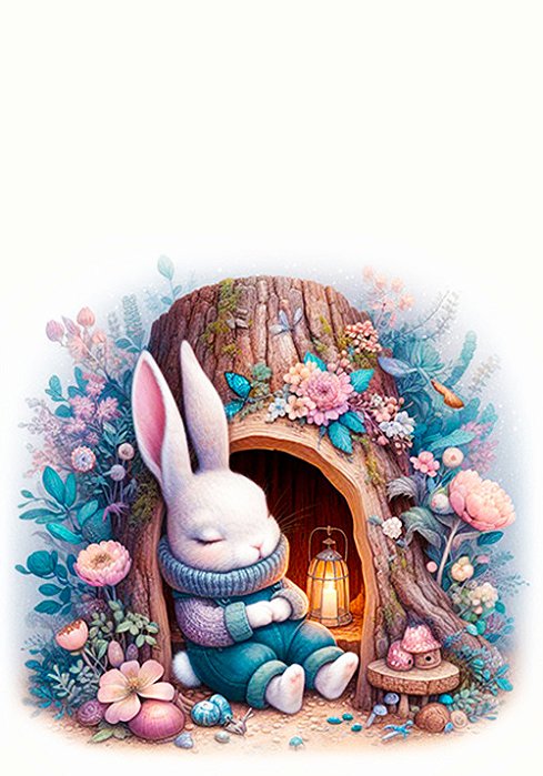 Papel de carta coelhinho dormindo na porta da toca