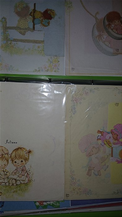 Fichario verde com 90 papéis antigos