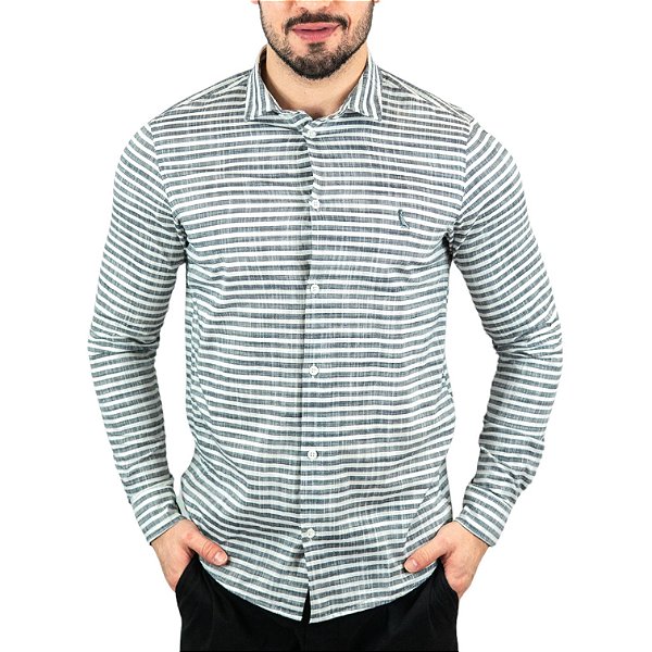 Camisa Reserva Linho Listrada Chumbo