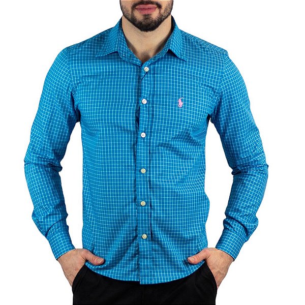 Camisa RL Custom Fit Xadrez Azul