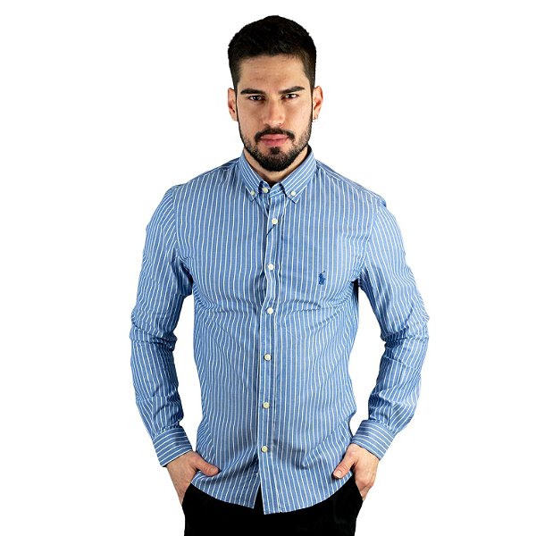 Camisa RL Custom Fit Listrada Azul