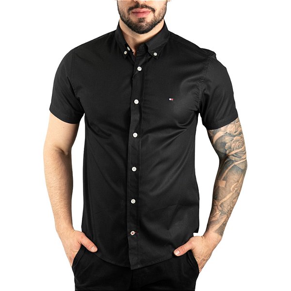 Camisa Tommy Hilfiger Manga Curta Preta