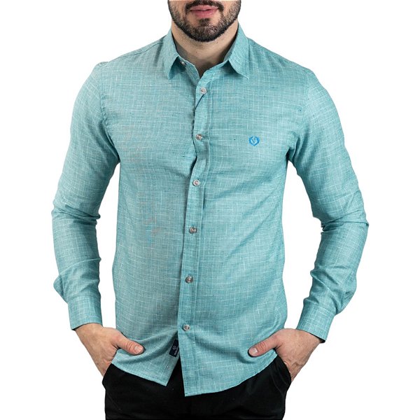 Camisa VersatiOld Linho Quadriculado Custom Fit Verde