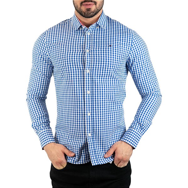 Camisa Tommy Jeans Xadrez Slim Fit Azul