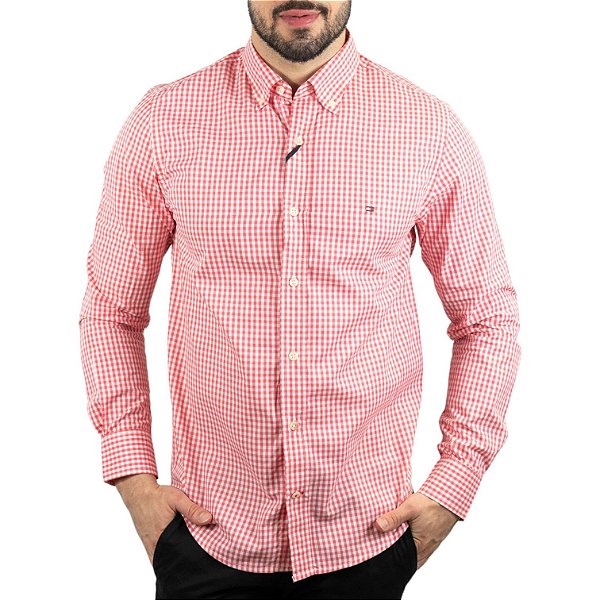 Camisa Tommy Hilfiger Xadrez Custom Fit Vermelho - SALE