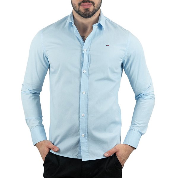 Camisa Tommy Jeans Regular Fit Azul Claro