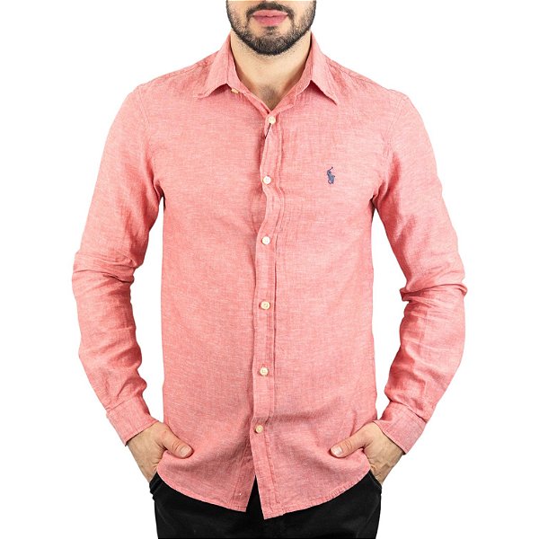 Polo Ralph Lauren Masculina Custom Fit Coloured Logo Rosa