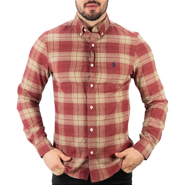 Camisa RL Xadrez Flanelada Vermelha e Bege