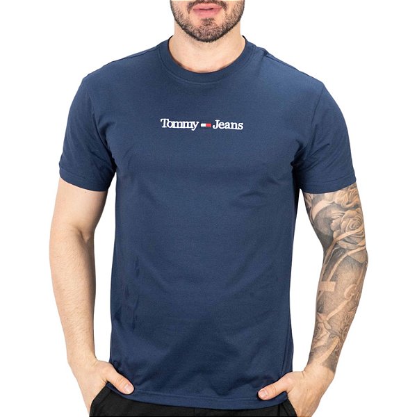 Camiseta Tommy Jeans  Linear Logo Tee Azul Marinho