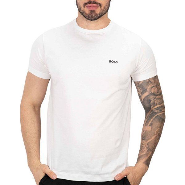 Camiseta Boss Mini Logo Off White e Preto