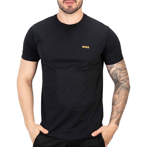 Camiseta Boss Mini Logo Preta e Laranja - Outlet360 | Moda Masculina