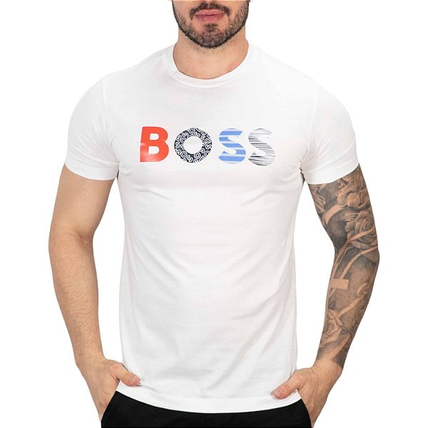 Camiseta Boss Big Logo Colors Off White