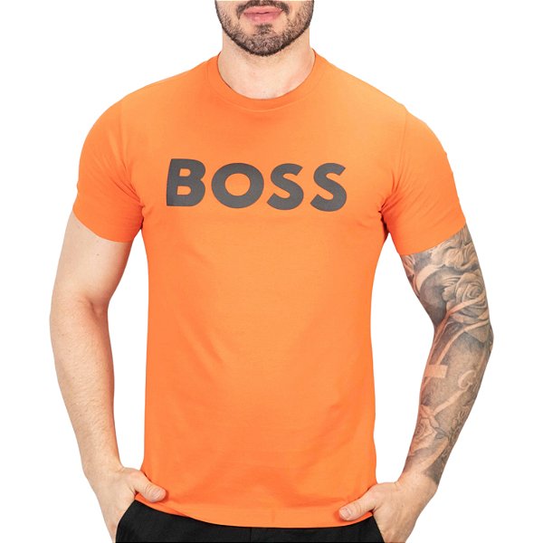 Camiseta Boss Big Logo Laranja e Preto