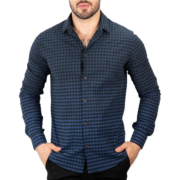 Camisa Reserva Algodão Degrade Xadrez Azul