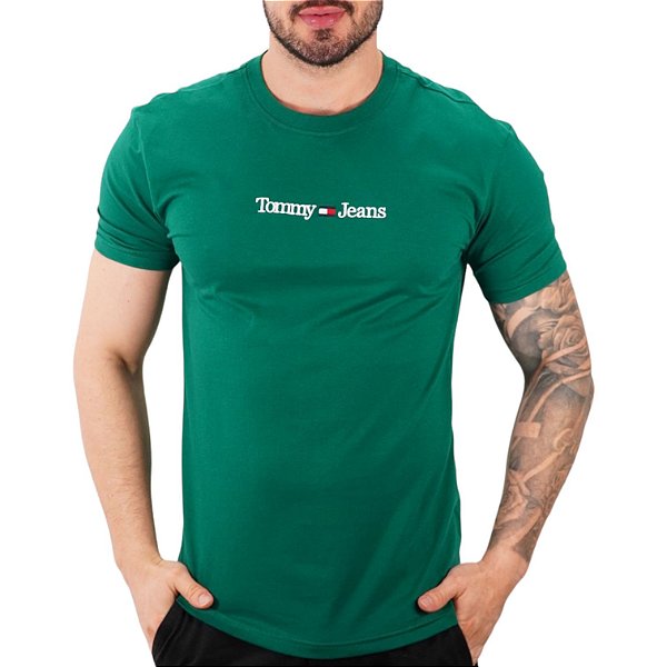Camiseta Tommy Jeans  Linear Logo Tee Verde