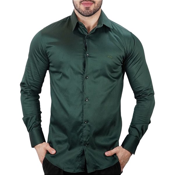 Camisa Boss Classic Slim Fit Verde Militar