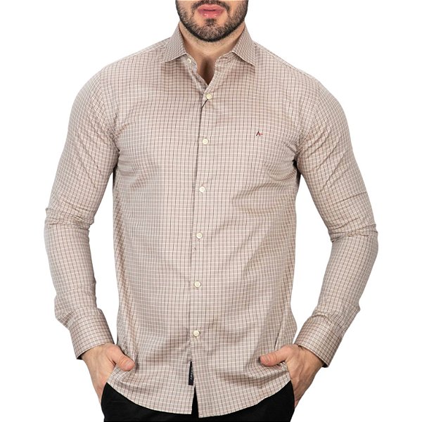 Camisa Aramis Tricoline Xadrez Bege