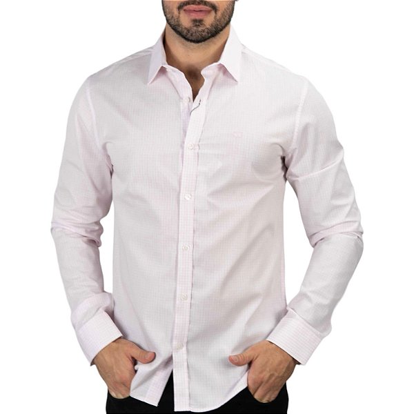 Camisa Calvin Klein Slim Xadrez Rosa Claro