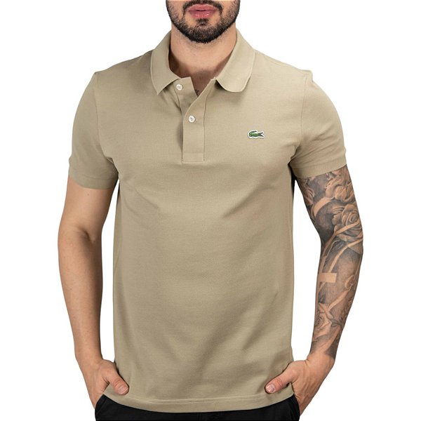 Camisa Polo Lacoste Petit Piquet Bege